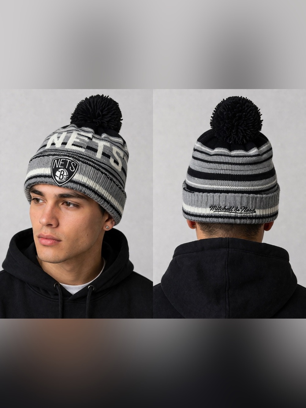 Brooklyn Nets Beanie Mitchell & Ness Pom Pom Knit NBA Beanie